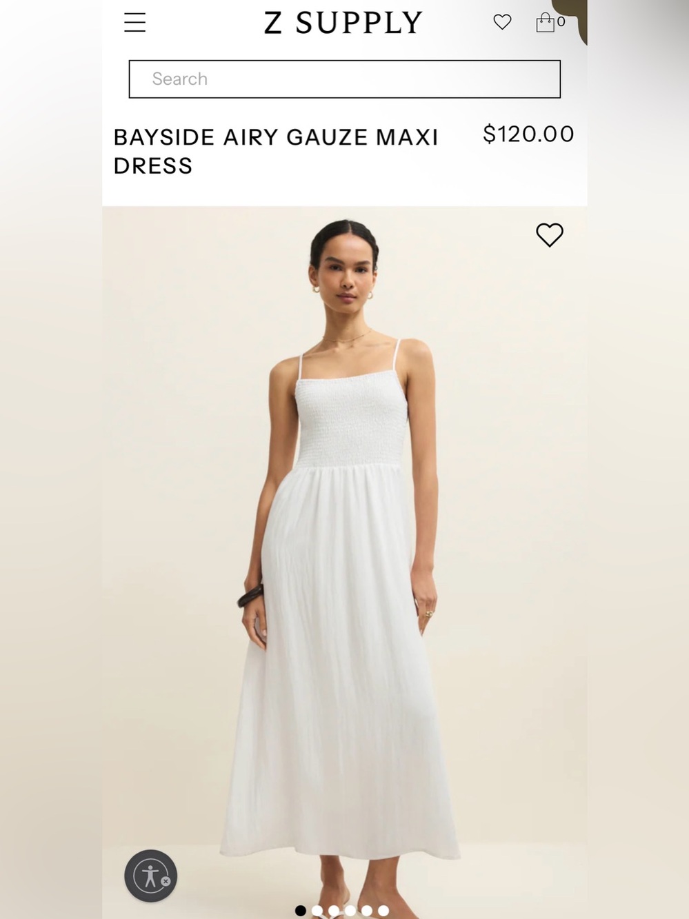 Z Supply White Gauze Maxi Dress with Smocked Bodice